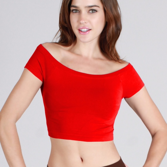 Nikibiki Tops - Red Off Shoulder Short Sleeve Crop Top by Nikibiki